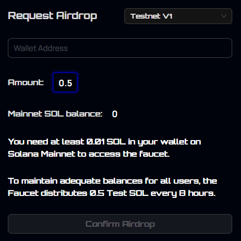 SOL Faucet on Sonic Frontier V1 Testnet